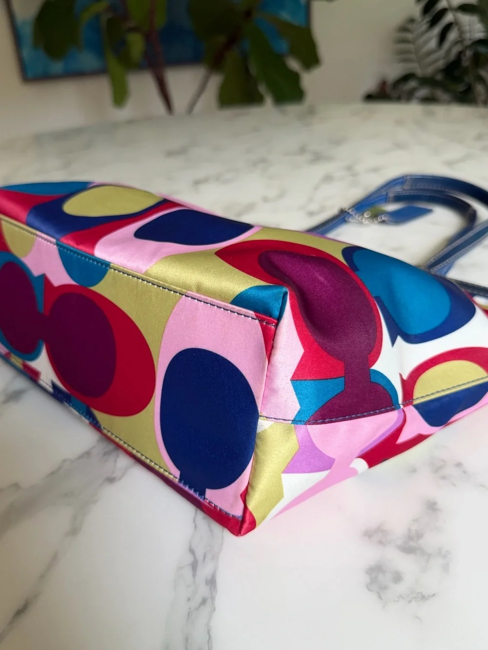 Coach Y2K Op Art Signature Scarf Print Multicolor Satin Tote Shoulder Bag F15183